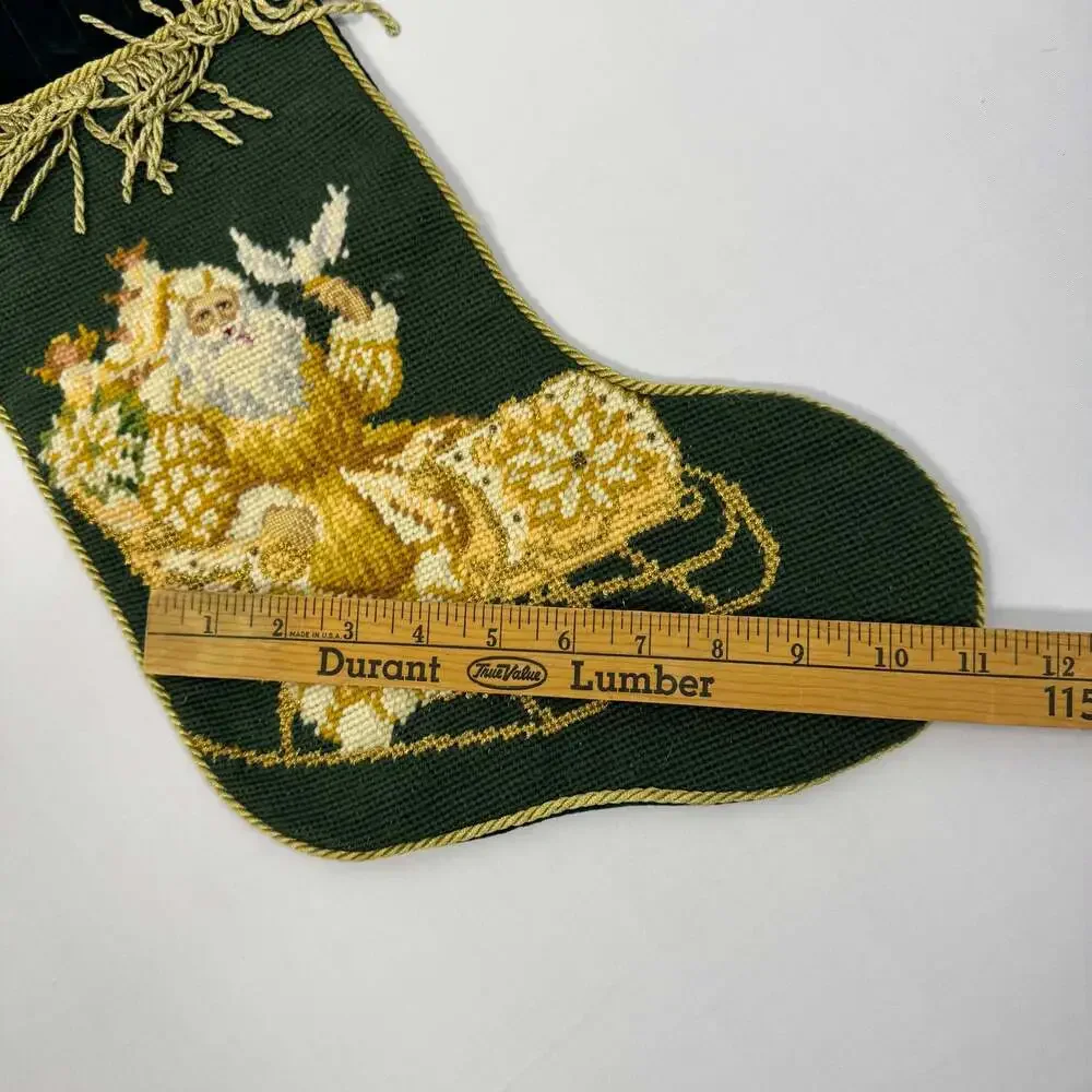 Vintage Needlepoint Christmas Stocking Santa with Sleigh - Picture 6 of 6